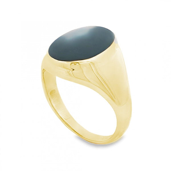 9ct Yellow Gold Oval Onyx Signet Ring - Size U½ - 17mm