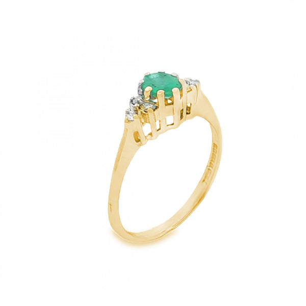 9ct Yellow Gold Emerald & Diamond Cluster Ring - Size K½ - 1.6g