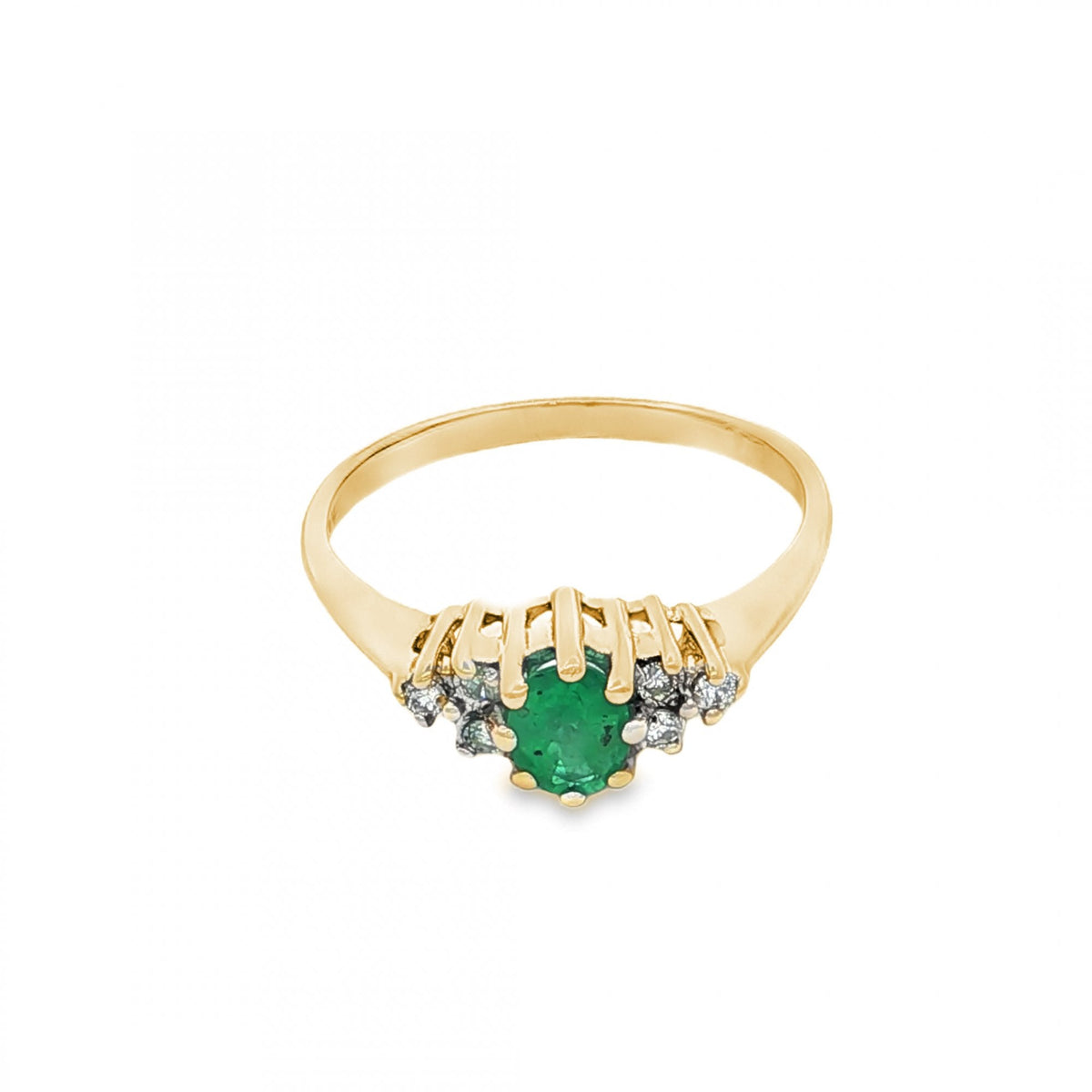 9ct Yellow Gold Emerald & Diamond Cluster Ring - Size K½ - 1.6g