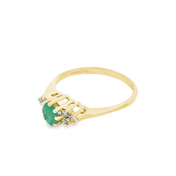 9ct Yellow Gold Emerald & Diamond Cluster Ring - Size K½ - 1.6g