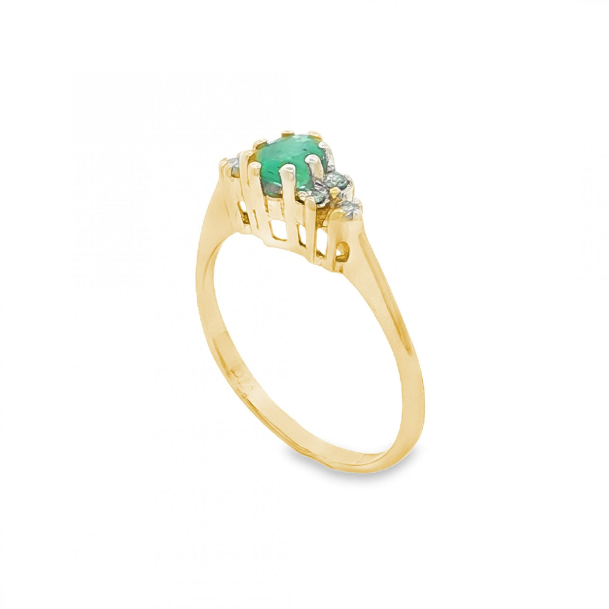9ct Yellow Gold Emerald & Diamond Cluster Ring - Size K½ - 1.6g