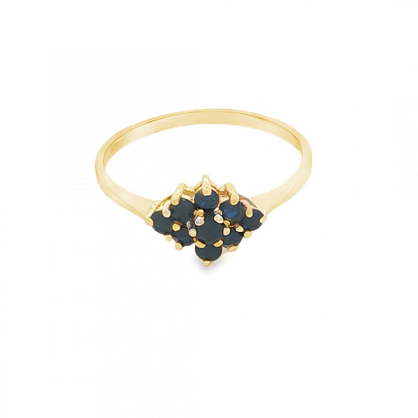 9ct Yellow Gold Sapphire Cluster Ring - Size Q - 1.5g