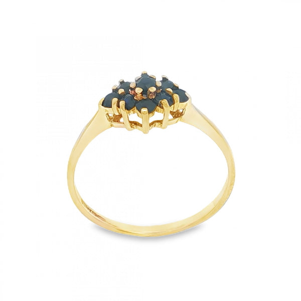 9ct Yellow Gold Sapphire Cluster Ring - Size Q - 1.5g