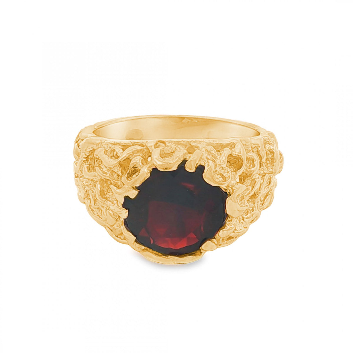 9ct Yellow Gold Large Garnet Ring - Size O - 7.8g