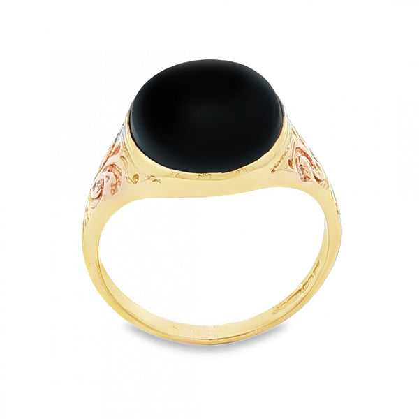 9ct Yellow Gold Oval Onyx Signet Ring - Size U - 4.5g