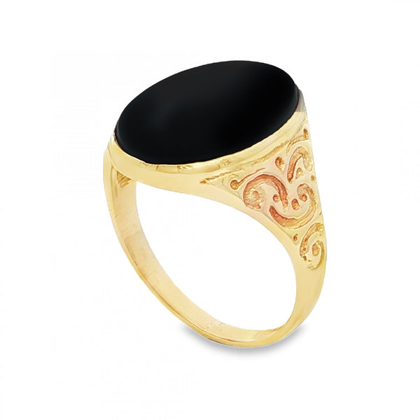 9ct Yellow Gold Oval Onyx Signet Ring - Size U - 4.5g