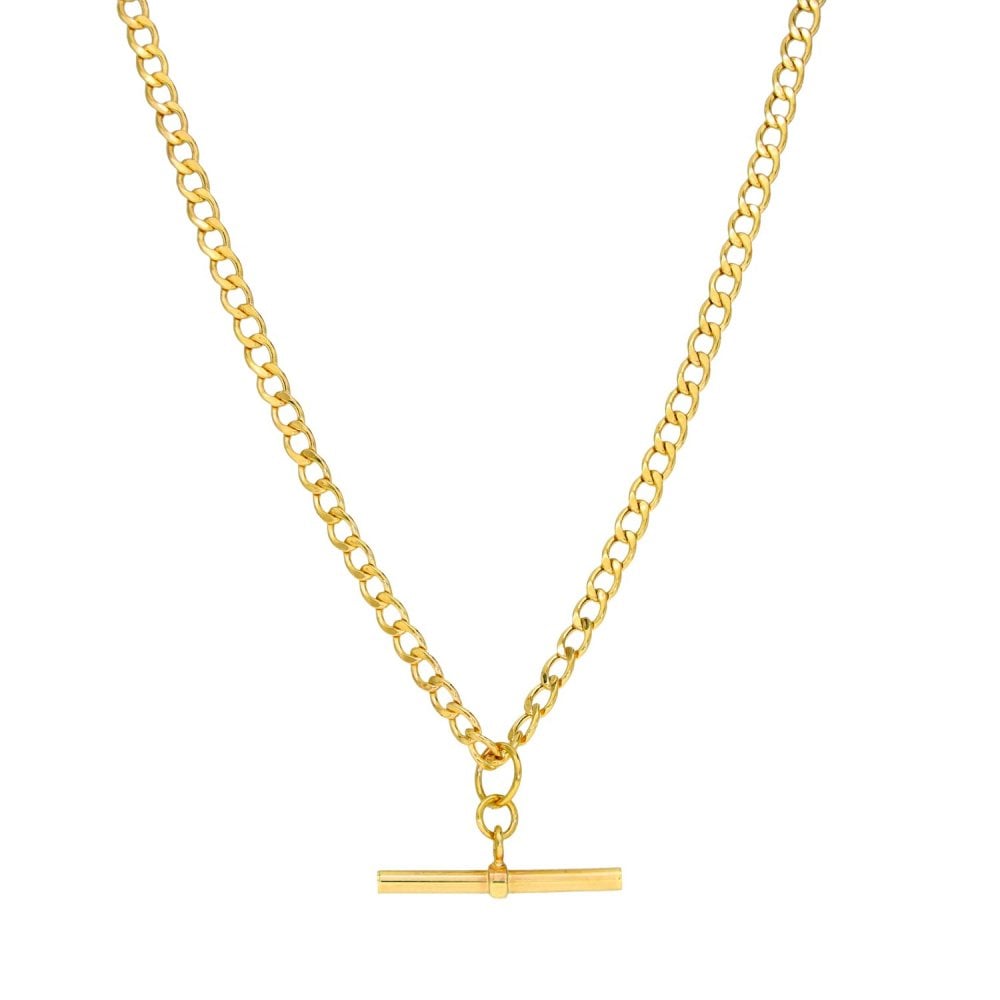 9ct Yellow Gold Curb Chain & T-Bar Pendant - 18" - 4.1g