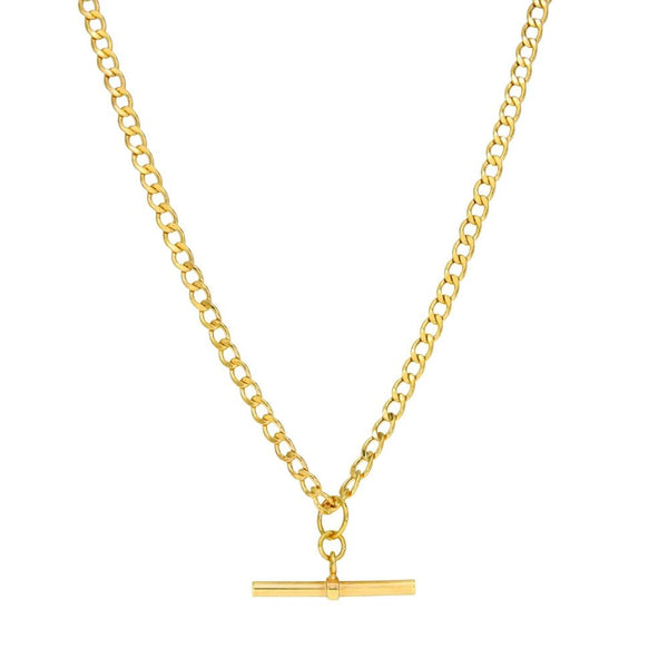 9ct Yellow Gold Curb Chain & T-Bar Pendant - 18" - 4.1g