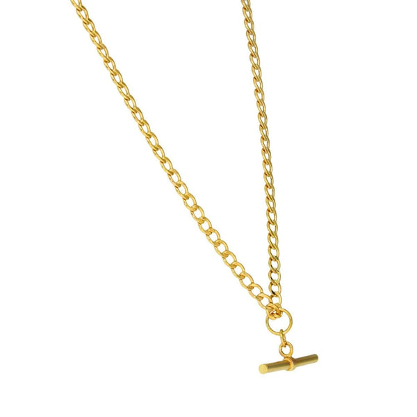 9ct Yellow Gold Curb Chain & T-Bar Pendant - 18" - 4.1g