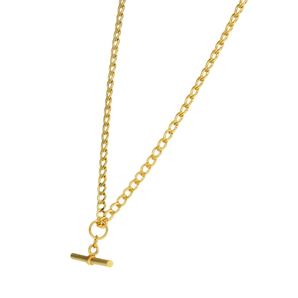 9ct Yellow Gold Curb Chain & T-Bar Pendant - 18" - 4.1g