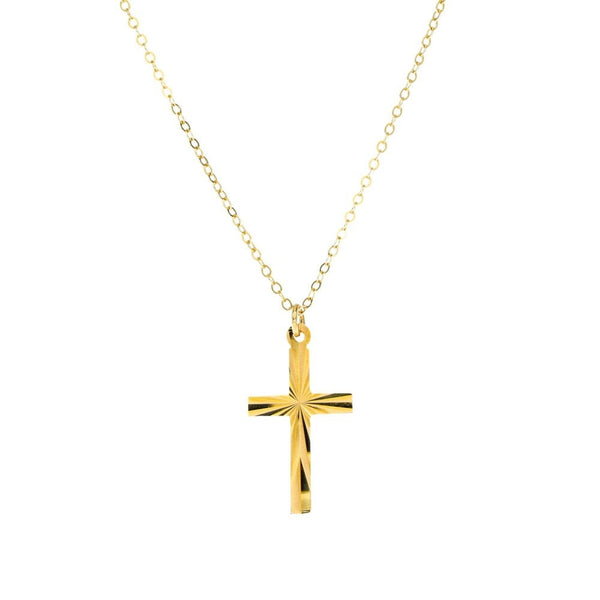 9ct Yellow Gold Sunburst Cross Pendant & Necklace - 18" - 1.4g