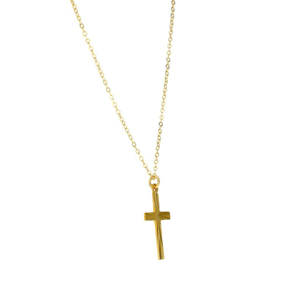 9ct Yellow Gold Sunburst Cross Pendant & Necklace - 18" - 1.4g