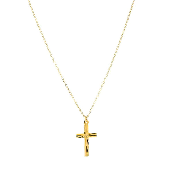 9ct Yellow Gold Sunburst Cross Pendant & Necklace - 18" - 1.4g