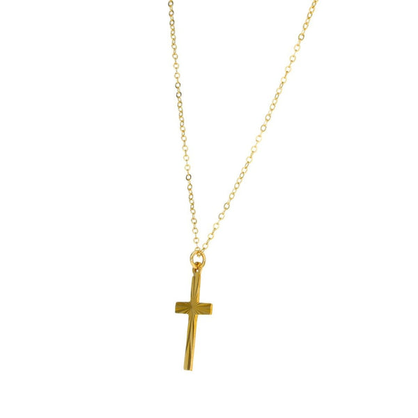 9ct Yellow Gold Sunburst Cross Pendant & Necklace - 18" - 1.4g