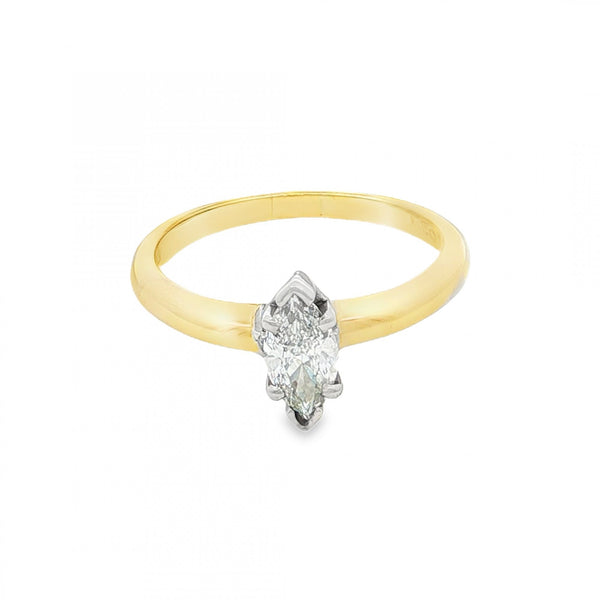 18ct Yellow Gold Marquise Diamond Engagement Ring - 0.50ct