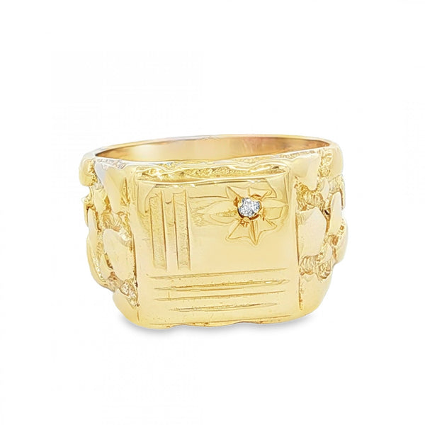 9ct Yellow Gold Diamond Signet Ring - Size V - 15mm