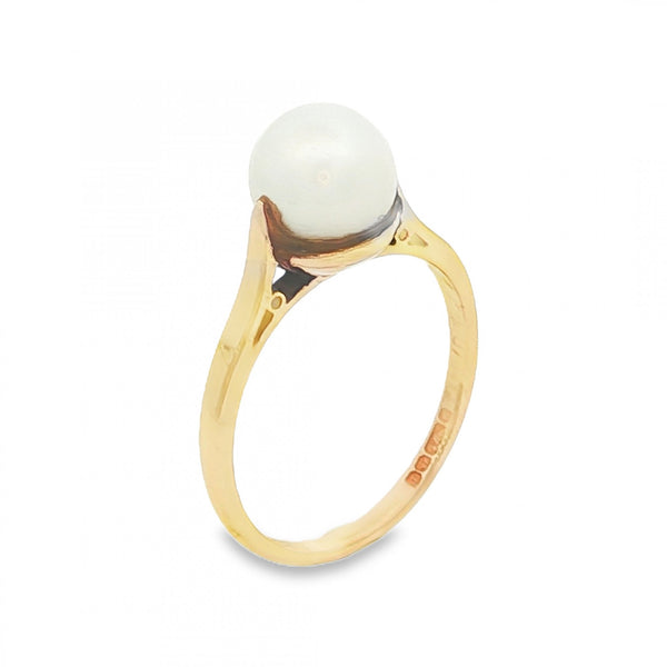 9ct Yellow Gold Pearl Dress Ring - Size N½ - 2.7g