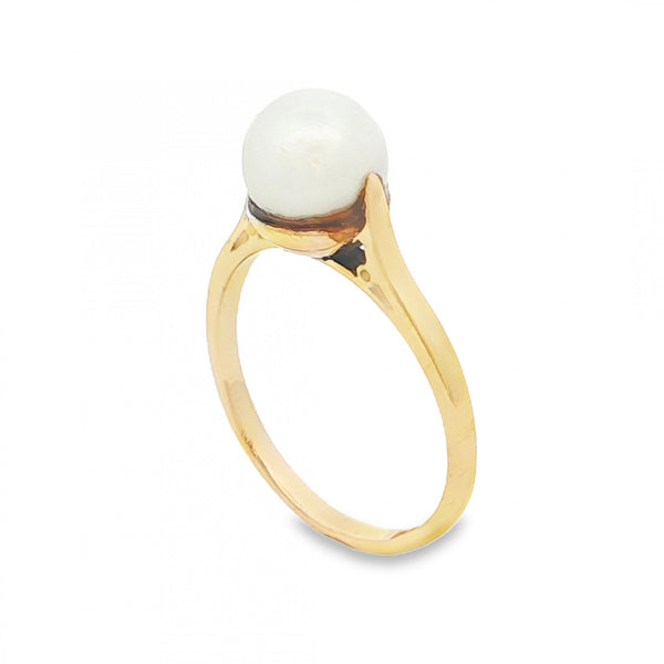 9ct Yellow Gold Pearl Dress Ring - Size N½ - 2.7g