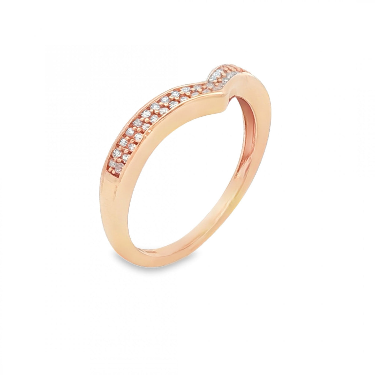 9ct Rose Gold Diamond Wishbone Ring - Size P - 0.25ct