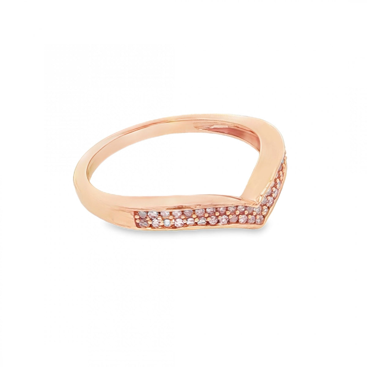 9ct Rose Gold Diamond Wishbone Ring - Size P - 0.25ct