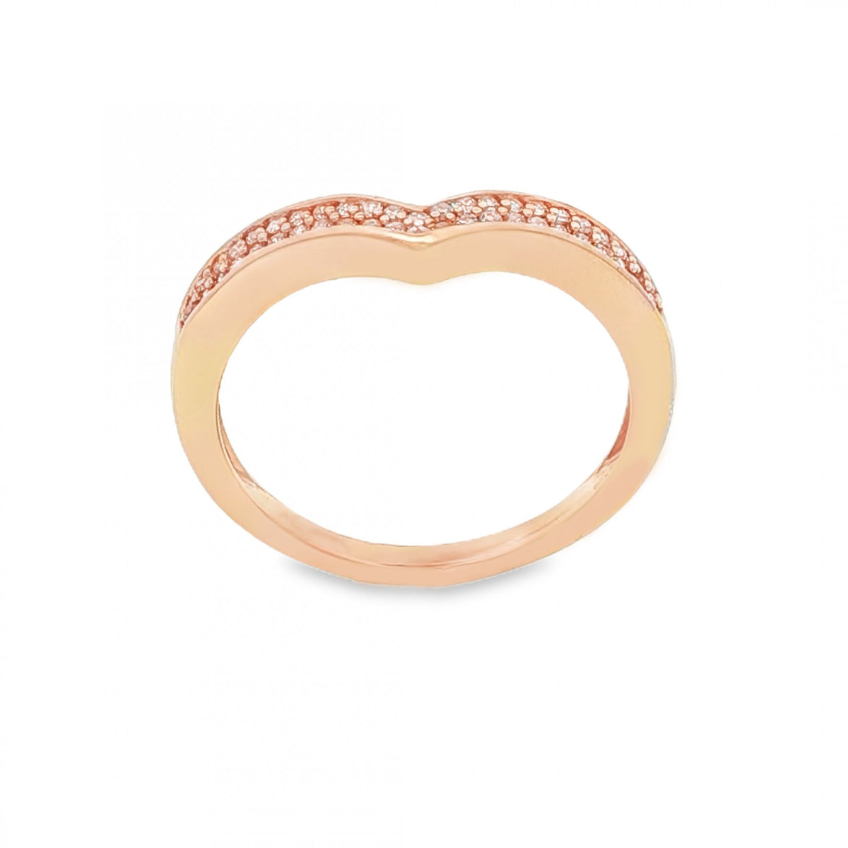 9ct Rose Gold Diamond Wishbone Ring - Size P - 0.25ct