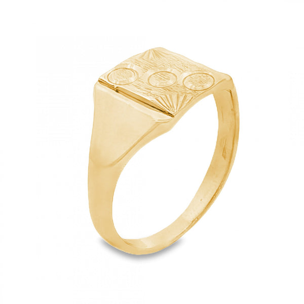 9ct Yellow Gold Engraved Signet Ring - Size Y - 12mm