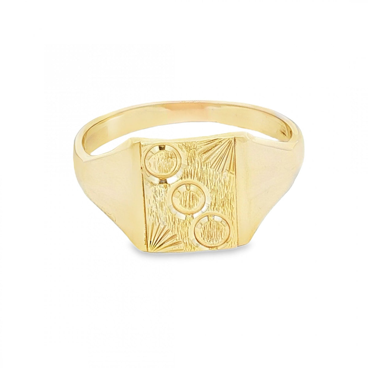 9ct Yellow Gold Engraved Signet Ring - Size Y - 12mm