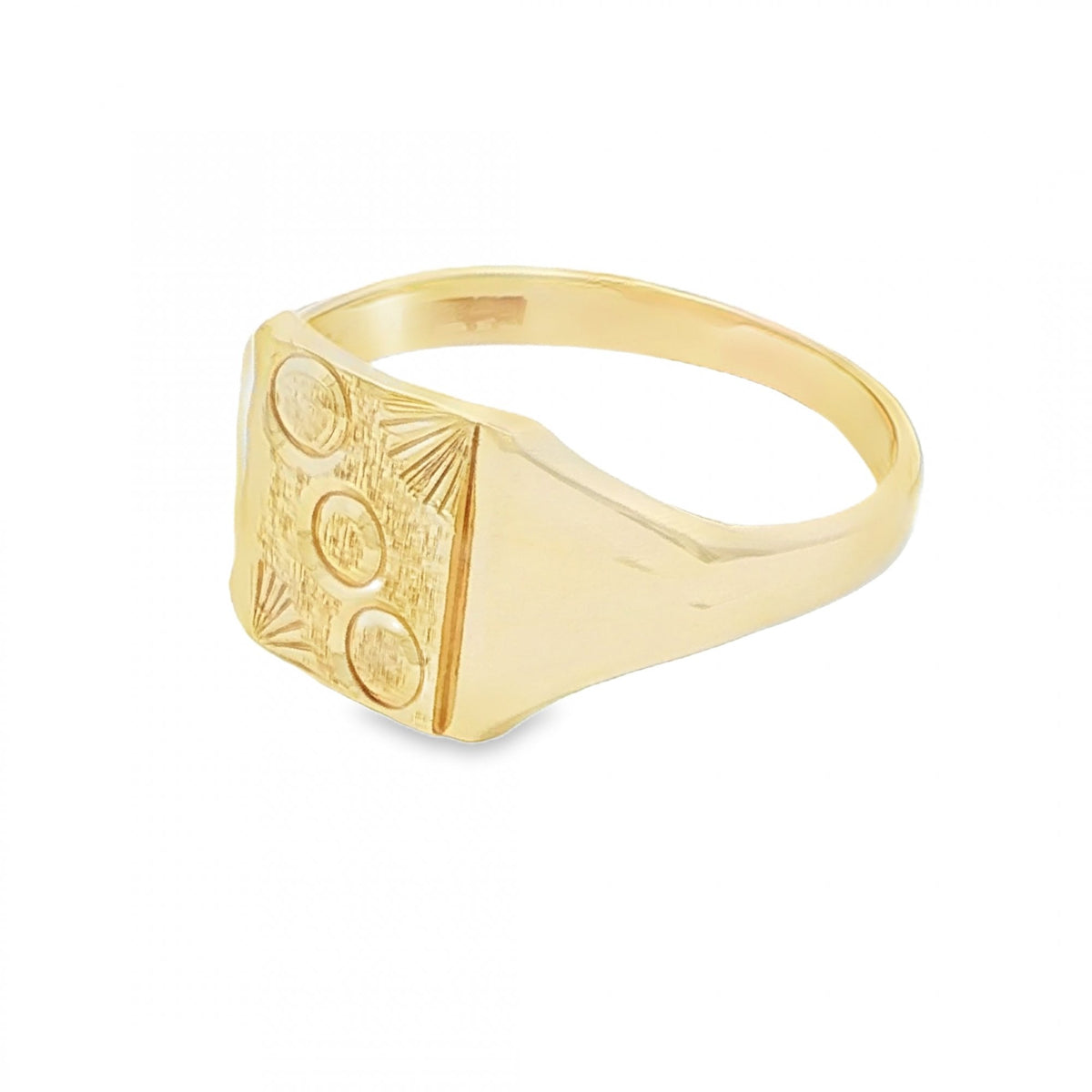 9ct Yellow Gold Engraved Signet Ring - Size Y - 12mm