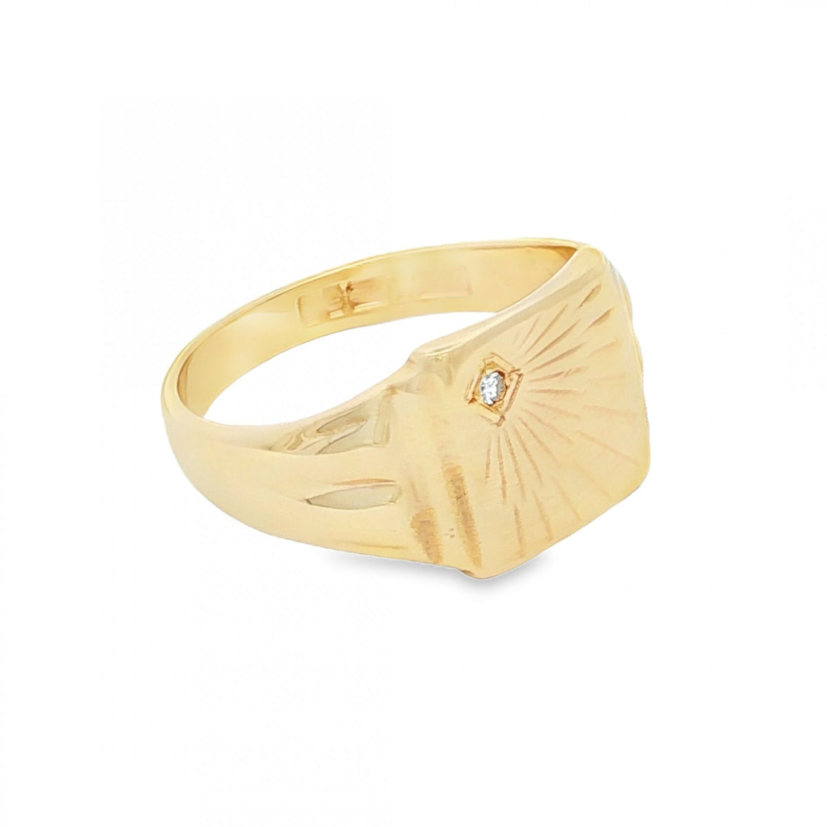 9ct Yellow Gold Diamond Signet Ring - Size T - 12mm