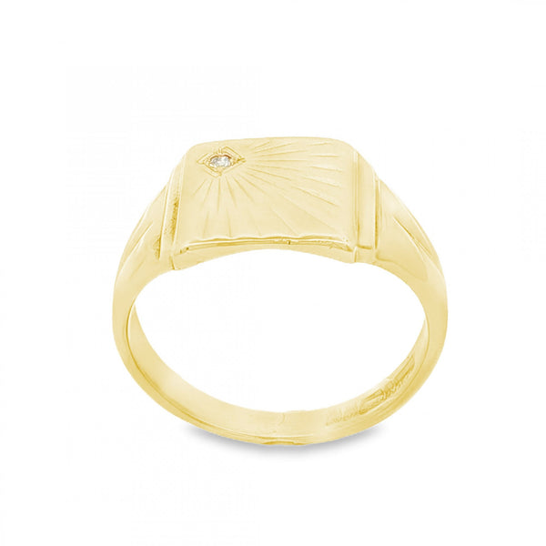 9ct Yellow Gold Diamond Signet Ring - Size T - 12mm