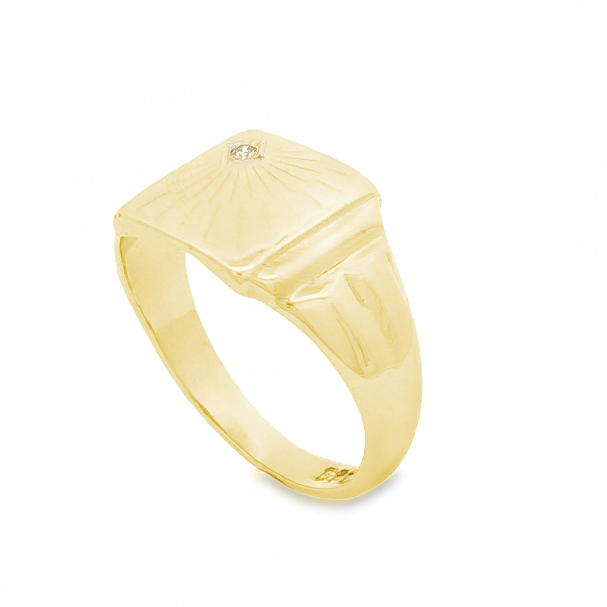 9ct Yellow Gold Diamond Signet Ring - Size T - 12mm