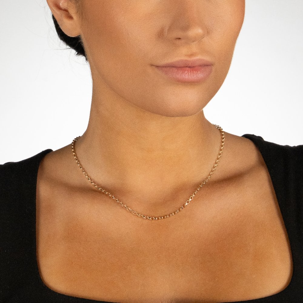 9ct Yellow Gold Oval Belcher Chain - 18" - 3.4g