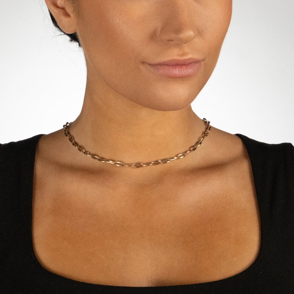 9ct Yellow Gold Hollow Oval-Link Necklace - 17" - 6.3g