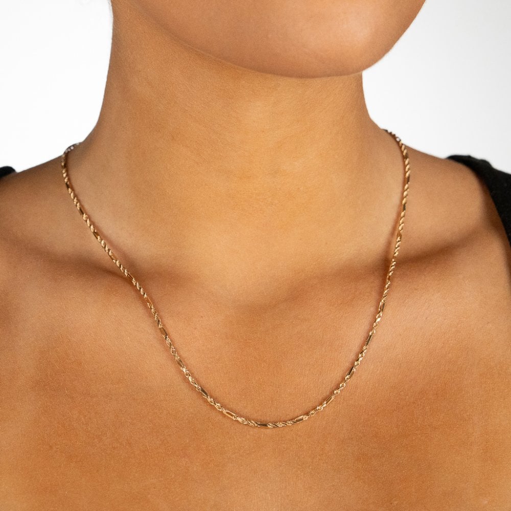 9ct Yellow Gold Figaro Rope Chain - 20" - 6.3g