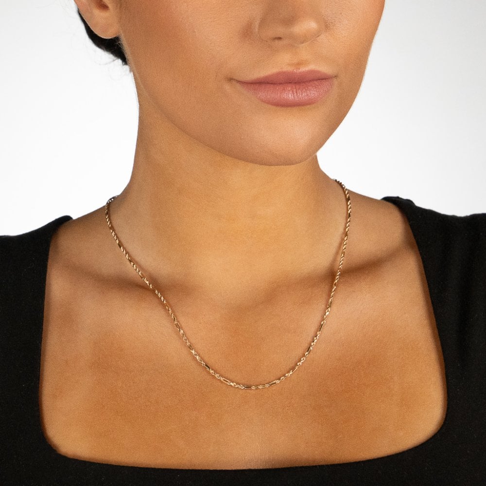 9ct Yellow Gold Figaro Rope Chain - 22" - 7.0g