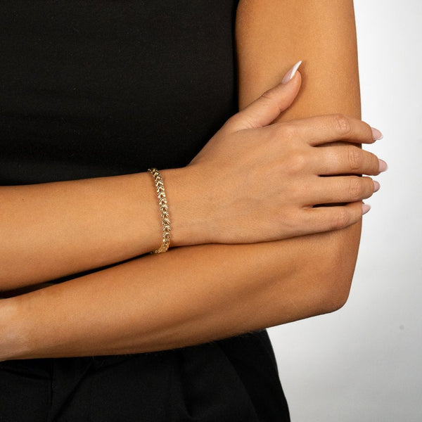 9ct Yellow Gold CZ Open Heart Bracelet - 7.5" - 4.5g