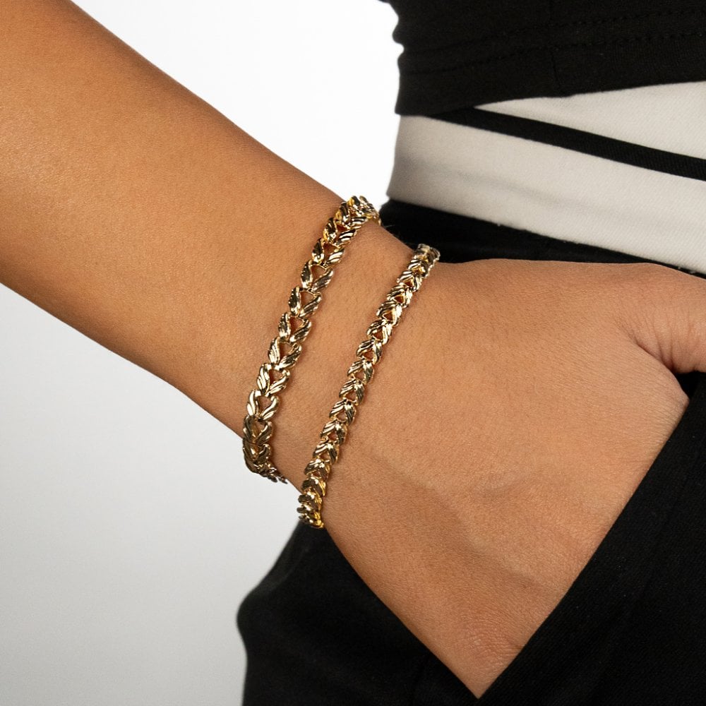 9ct Yellow Gold CZ Open Heart Bracelet - 7.5" - 5.3g
