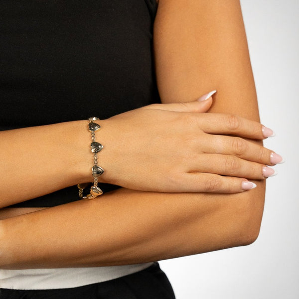14ct Yellow Gold Fancy Heart Bracelet - 8" - 11.7g