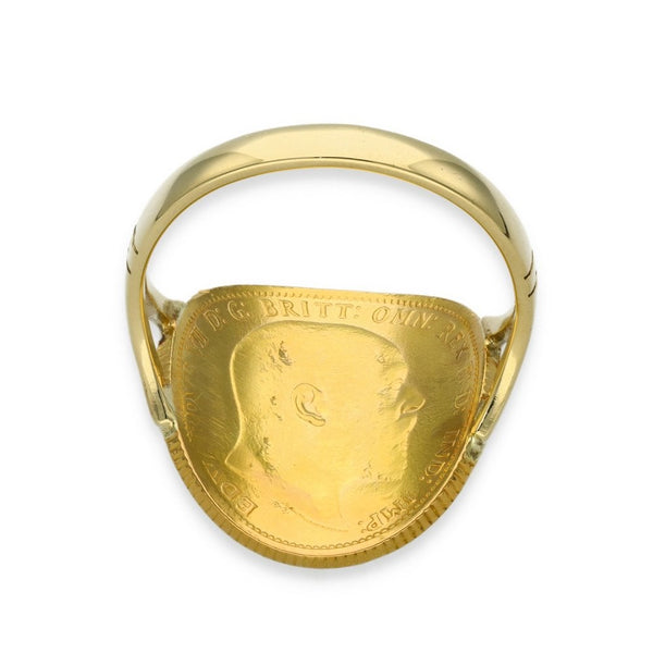 1907 Yellow Gold Full Sovereign Coin Ring - Size W - 9.8g