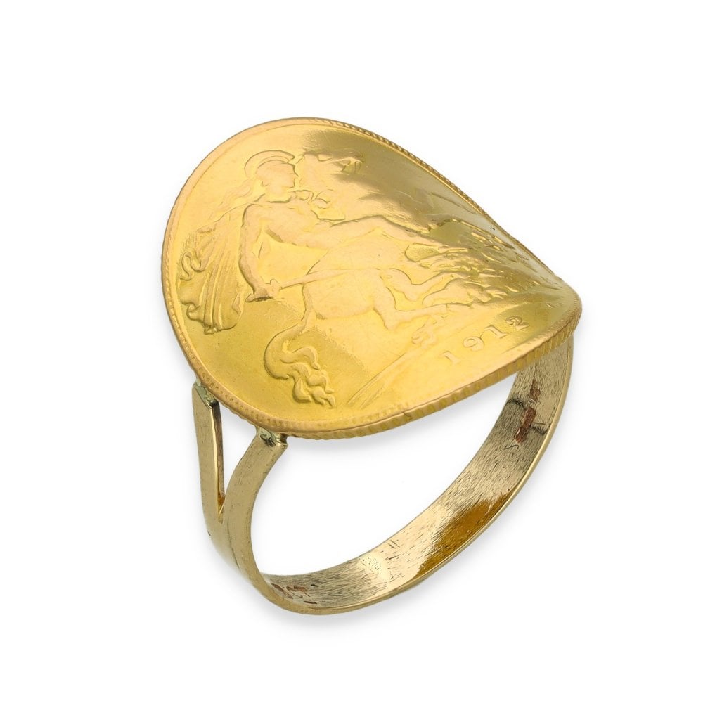 1912 Yellow Gold Half Sovereign Coin Ring - Size N - 4.7g
