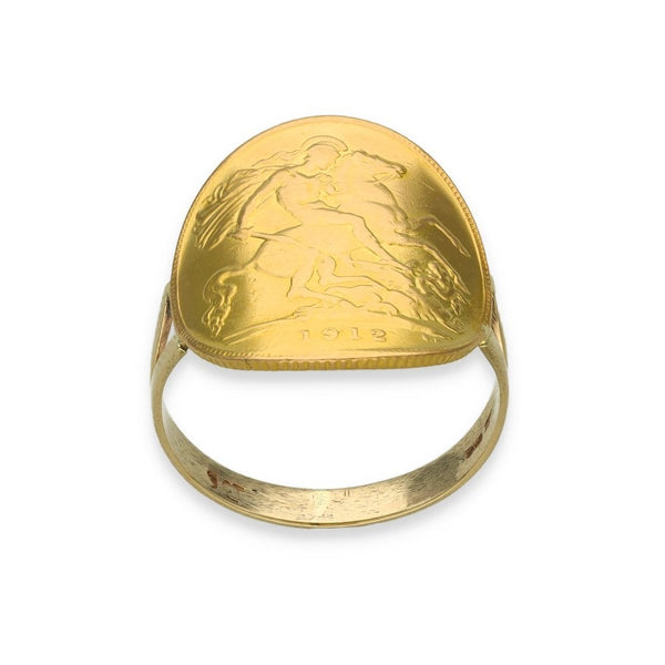 1912 Yellow Gold Half Sovereign Coin Ring - Size N - 4.7g