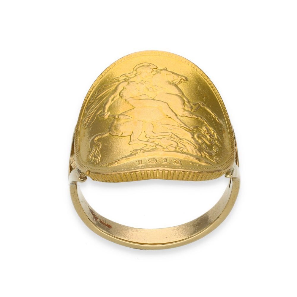 1913 Yellow Gold Full Sovereign Coin Ring - Size N - 9.4g