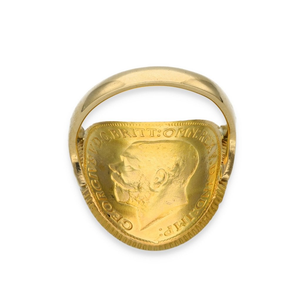 1913 Yellow Gold Full Sovereign Coin Ring - Size N - 9.4g