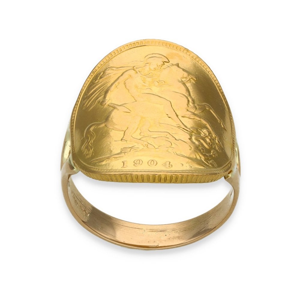 1904 Yellow Gold Full Sovereign Coin Ring - Size R - 9.7g