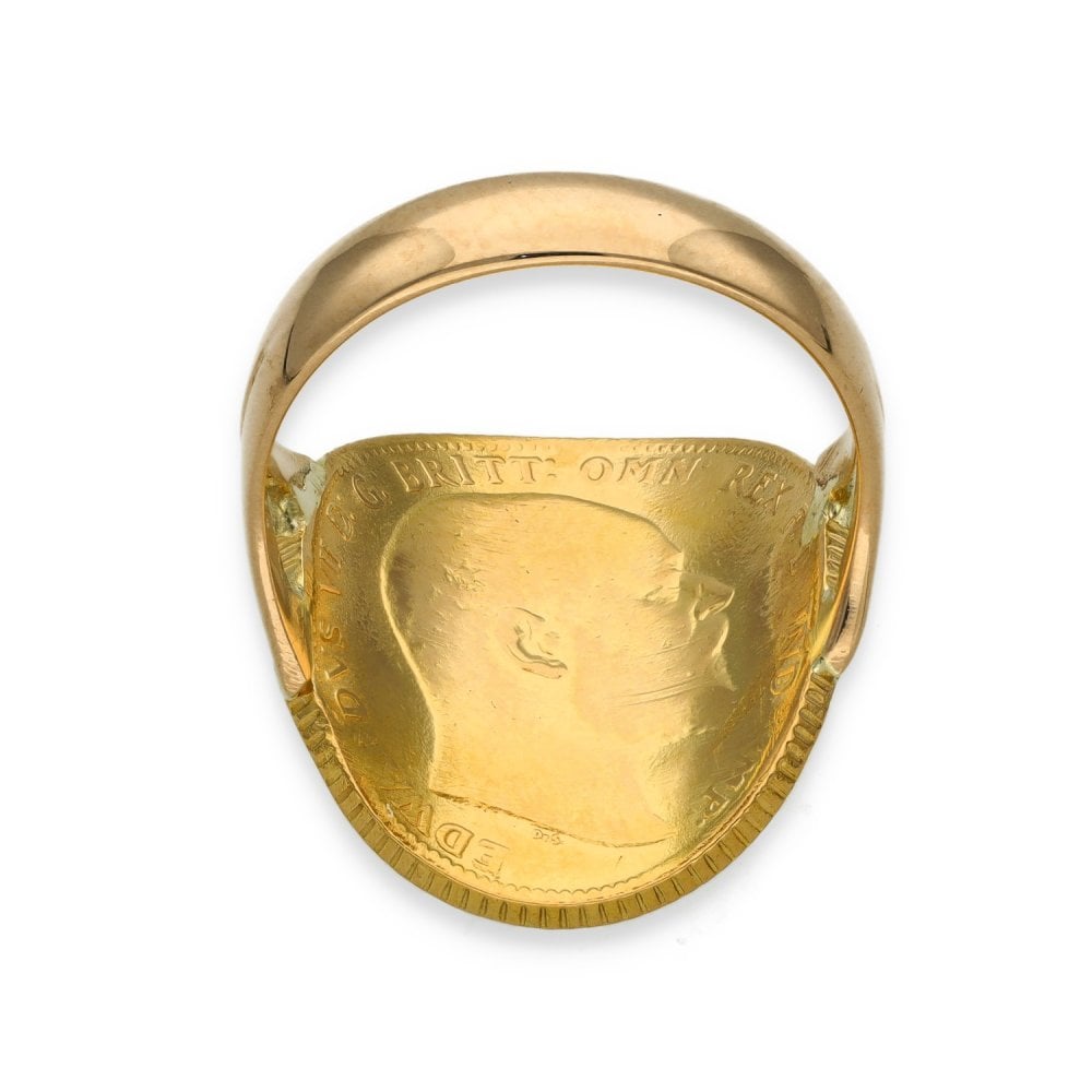 1904 Yellow Gold Full Sovereign Coin Ring - Size R - 9.7g