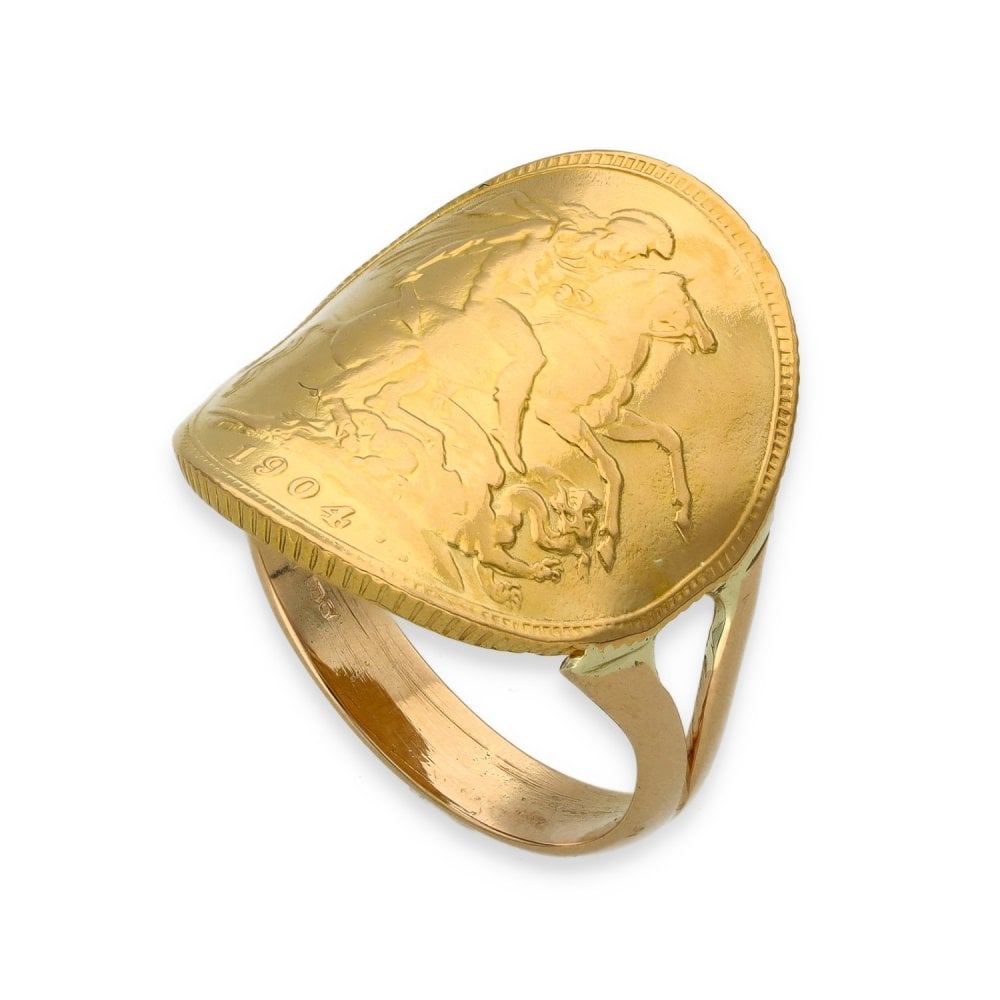 1904 Yellow Gold Full Sovereign Coin Ring - Size R - 9.7g