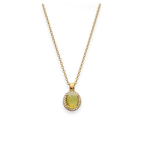 9ct Yellow Gold Opal & Diamond Pendant & Necklace - 20" - 0.25ct