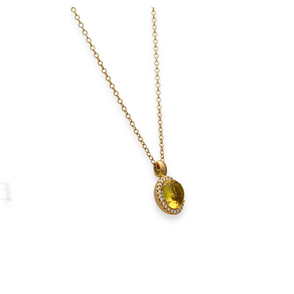 9ct Yellow Gold Opal & Diamond Pendant & Necklace - 20" - 0.25ct