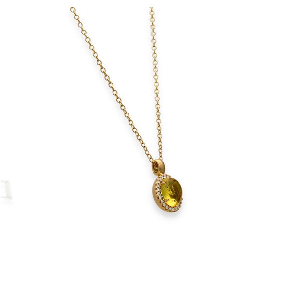 9ct Yellow Gold Opal & Diamond Pendant & Necklace - 20" - 0.25ct