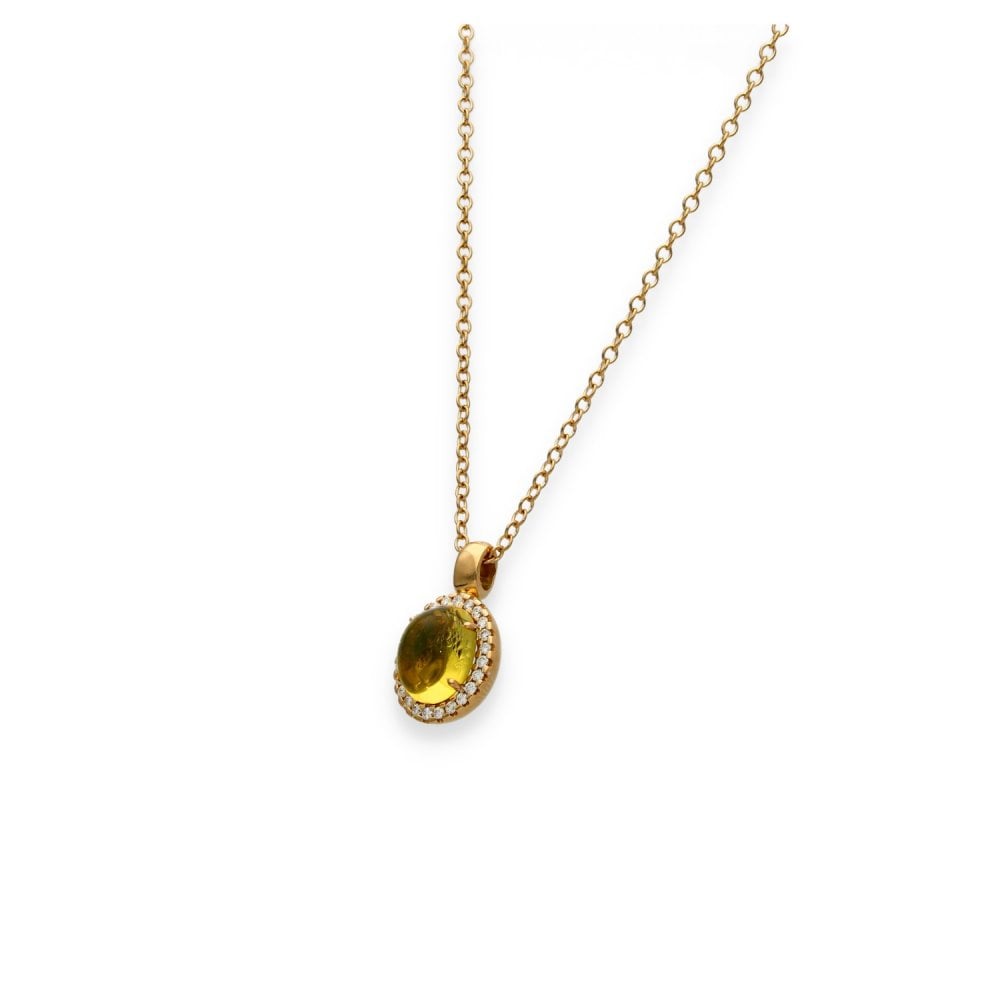 9ct Yellow Gold Opal & Diamond Pendant & Necklace - 20" - 0.25ct